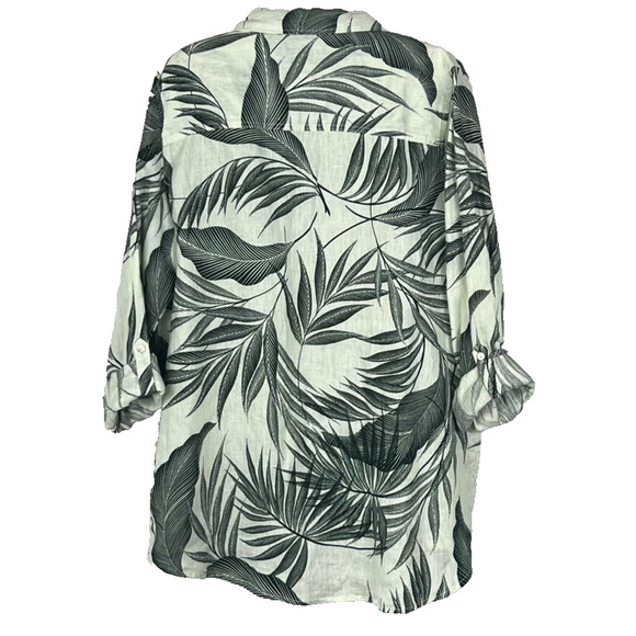 Tahari Tunic Shirt Dress Women’s Size Medium Tan Black Botanical Leaf 100% Linen - Picture 4 of 8